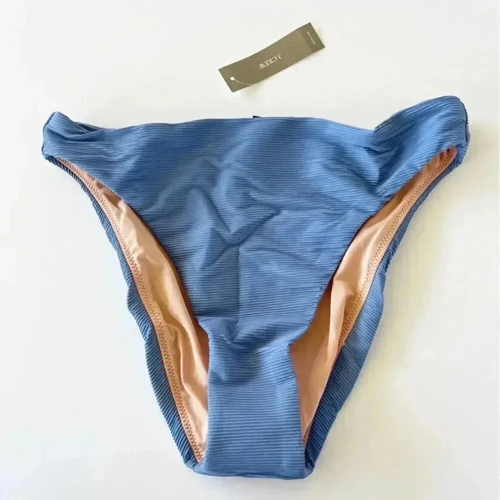 J Crew Ribbed high rise cheeky bikini bottom in Retro Blue Size Small NWT